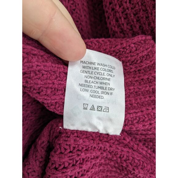 Members Mark Chenille Cardigan‎ Sweater M Raspberry Red Open Front Cutouts Soft - Picture 5 of 10